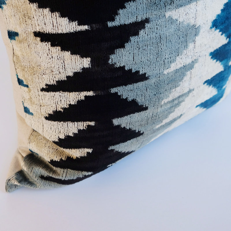 Kara Feather Throw Pillow, 20" x 20", Blue/White Geometric 2