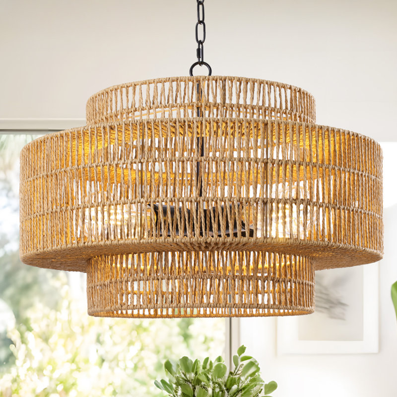 Caytlen 4-Light Dimmable Hand-Woven Drum Chandelier