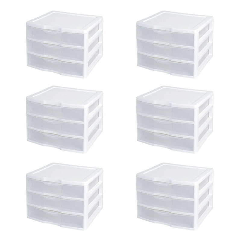 Petit système de rangement 3 tiroirs en plastique transparent Stérilite, blanc