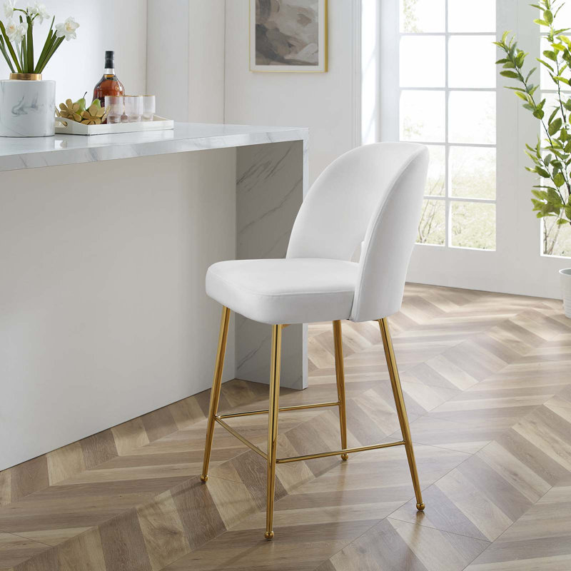 Tabouret de comptoir en velours gris anthracite Rouse Performance, Or, Blanc, Petit tabouret (siège d'une hauteur de 20 po)