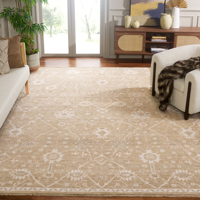 Tapis oriental en laine noué à la main Kline, Rectangle 9 pi x 12 pi, Gold