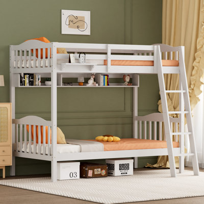 Twin Over Twin Solid Wood Bunk Bed, Twin Bunk Beds For Kids And Adults With Full Length Guardrails, No Box Spring Required by Latitude Run