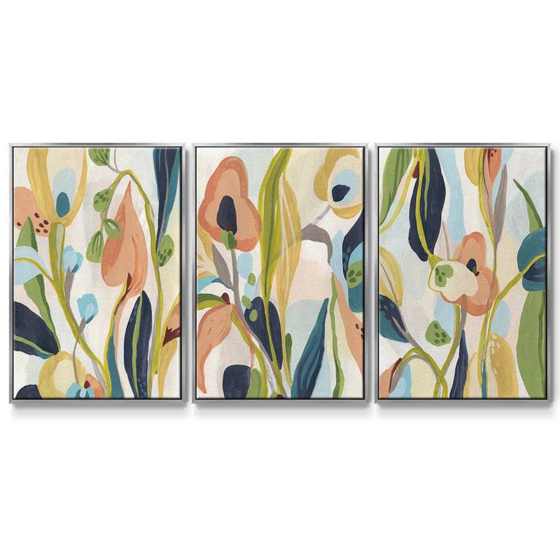 Jungle Jewels I, ensemble de 3 toiles encadrées sur toile, Argent, H 36 po x l 72 po