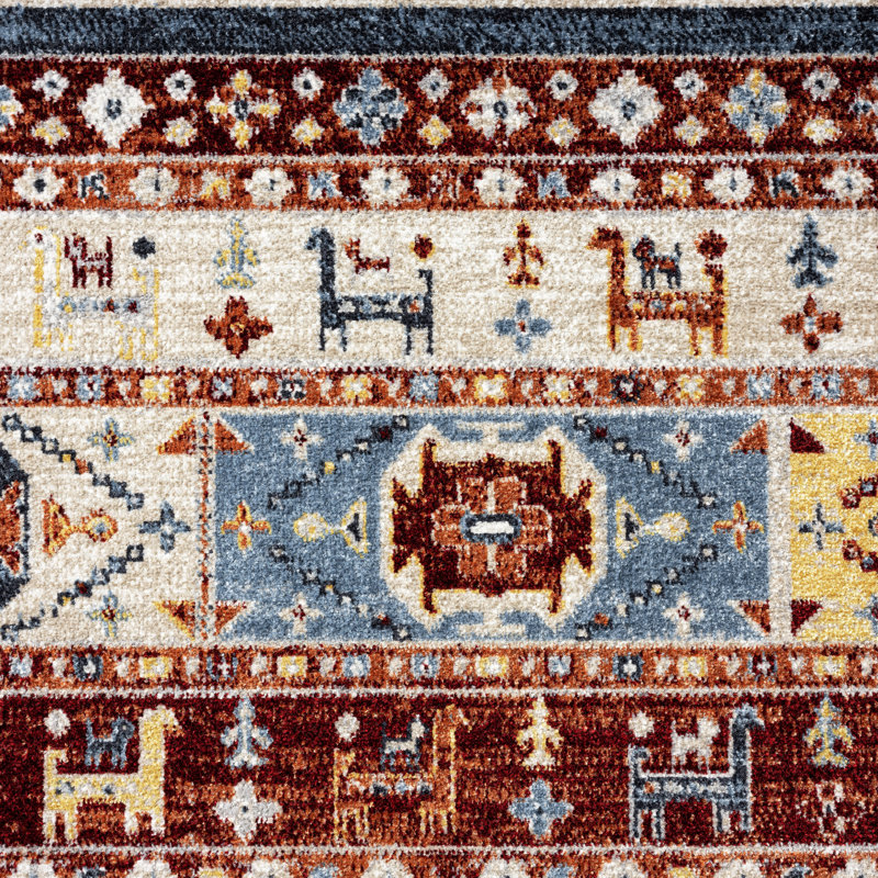 Tapis rouge lavable à la machine Southwestern, Rectangle 5 pi 2 po x 7 pi 2 po