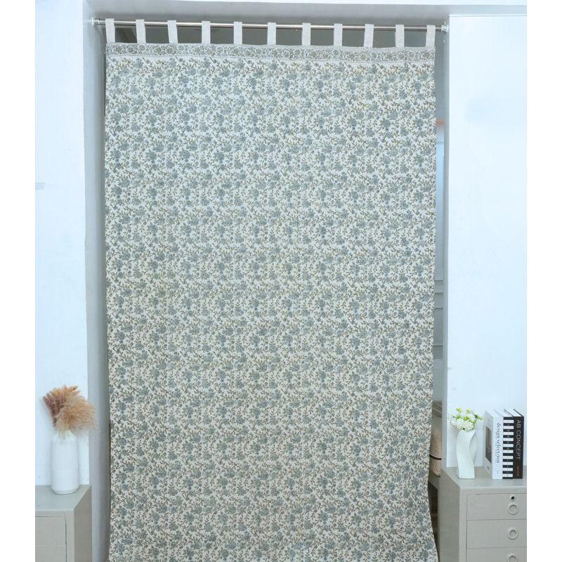 Rideaux à passants en lin de viscose lourde à motif floral imprimé à la main, rideaux bohémiens botaniques