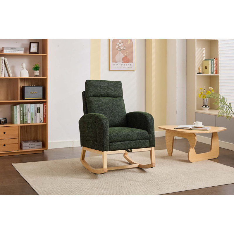 Chaise berçante moderne à haut dossier avec poche latérale pour le salon, Vert foncé