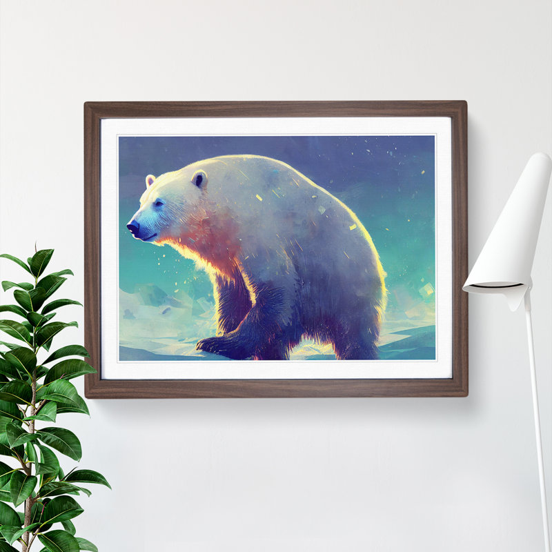 Polar Bear - Single Picture Frame Print, Walnut, 25cm H x 34cm W x 2cm D