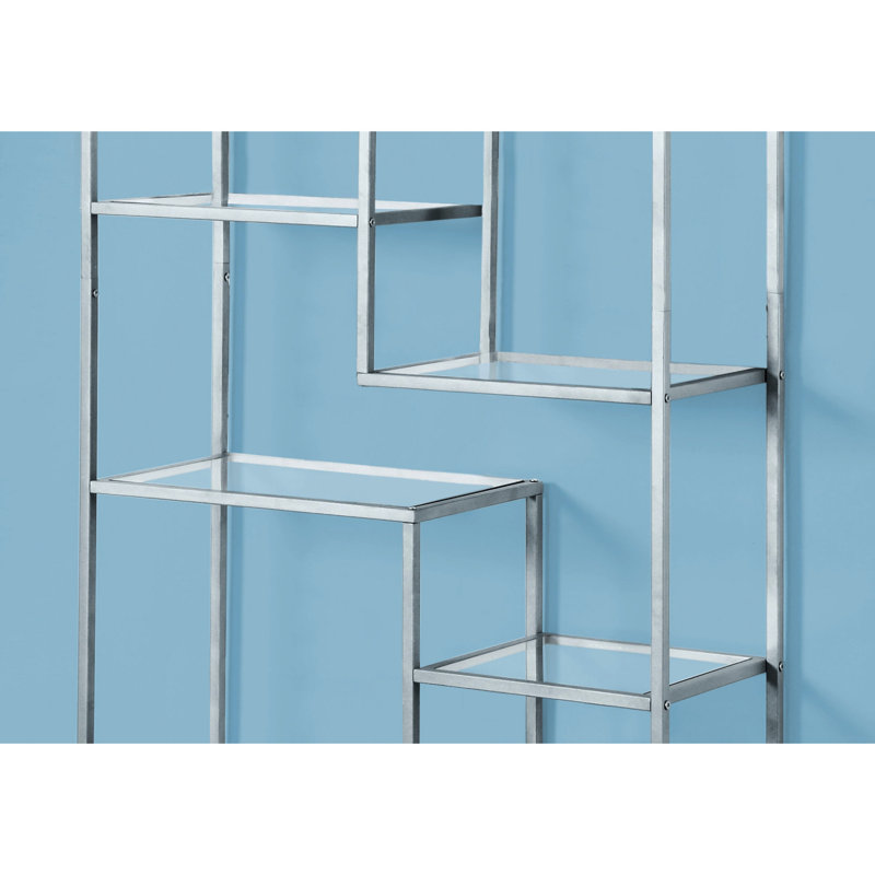 Grey Metal And Clear Tempered Glass Bookcase, Modern Style For Bedroom Hallway Interior