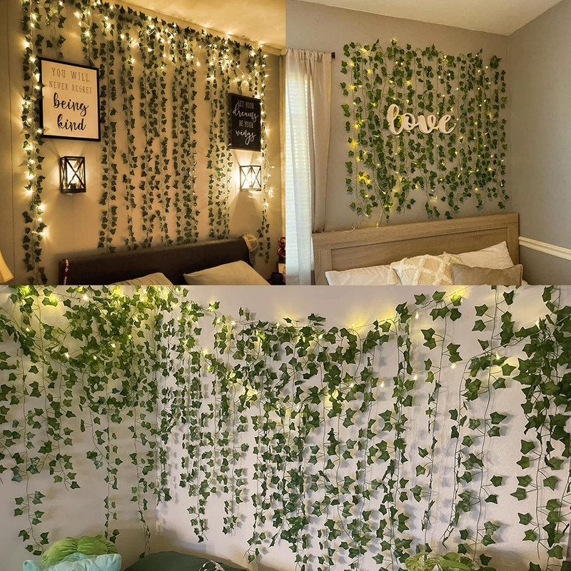 Ivy Fake Vines 24 Pack 173 FT Artificial Vine with 200 LED String Light Leaves Wall Decor Leaf