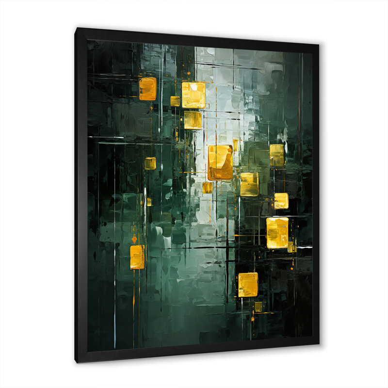 «Emerald Reflections Abstract Cubist», reproduction d'art sur toile, H 20 po x l 12 po x P 1 po, Cadre simple noir