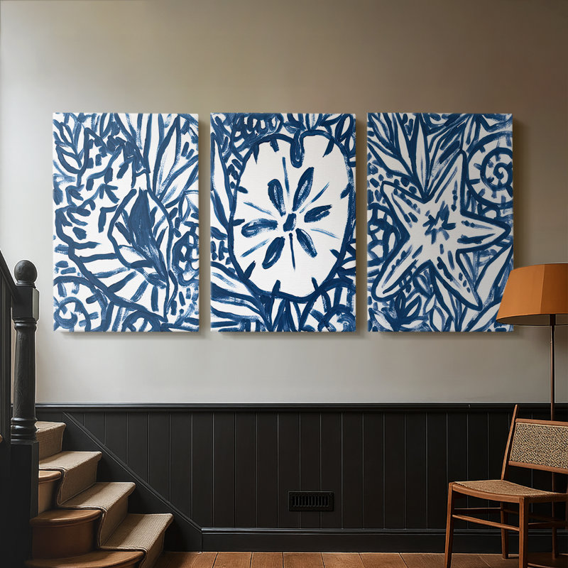 «Brushy Beach Batik I», toile tendue sur mesure - 3 pièces, H 12 po x l 24 po