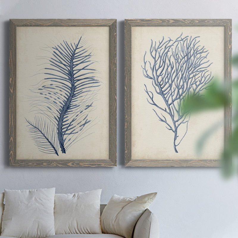 Indigo Coral, H 43,5 po x l 31,5 po x P 1 po, Toile avec cadre gris, Pas de tapis