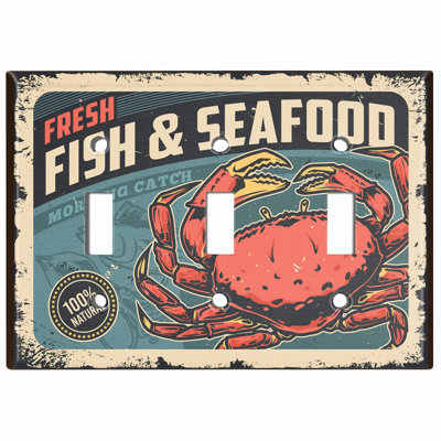 Couvercle de plaque d'interrupteur en métal; Enseigne à bascule US 3 taille US - fruits de mer frais