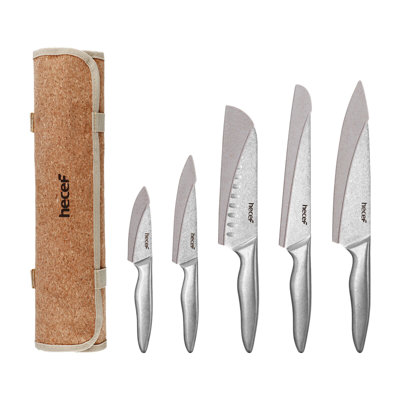 Ensemble de couteaux de cuisine portatifs 5 pièces Hecef, poignées creuses ergonomiques en acier inoxydable avec sac de rangement en tissu Oxford