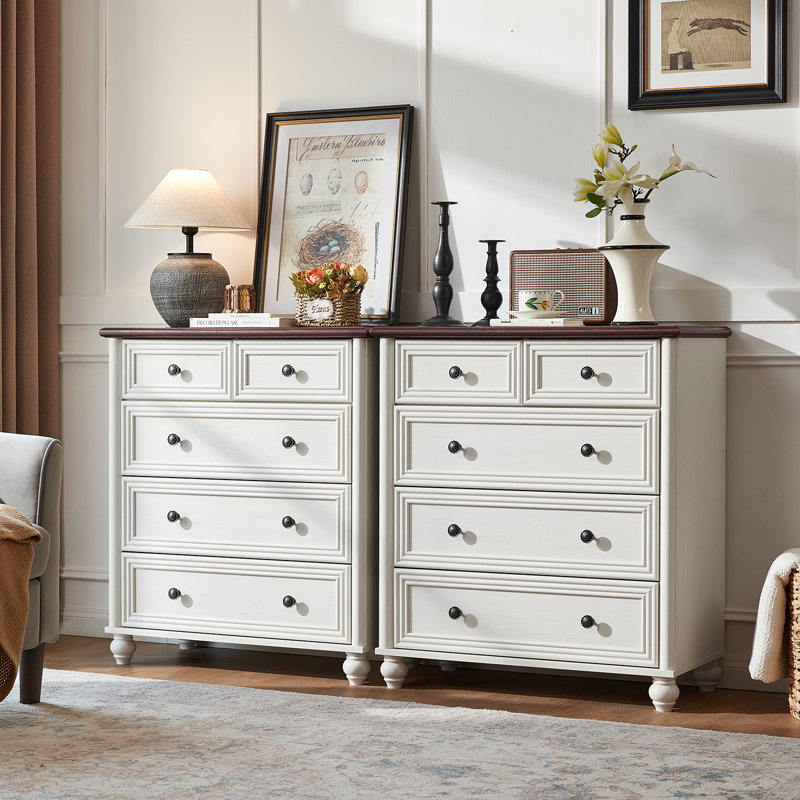 Farmhouse 5 Drawer Dresser For Bedroom , 35.5" Tall Small Dressers & Chest Of Drawers, Rustic Wood Dresser With Roman Column, Storage Organizer For Living Room, Hallway, Closet