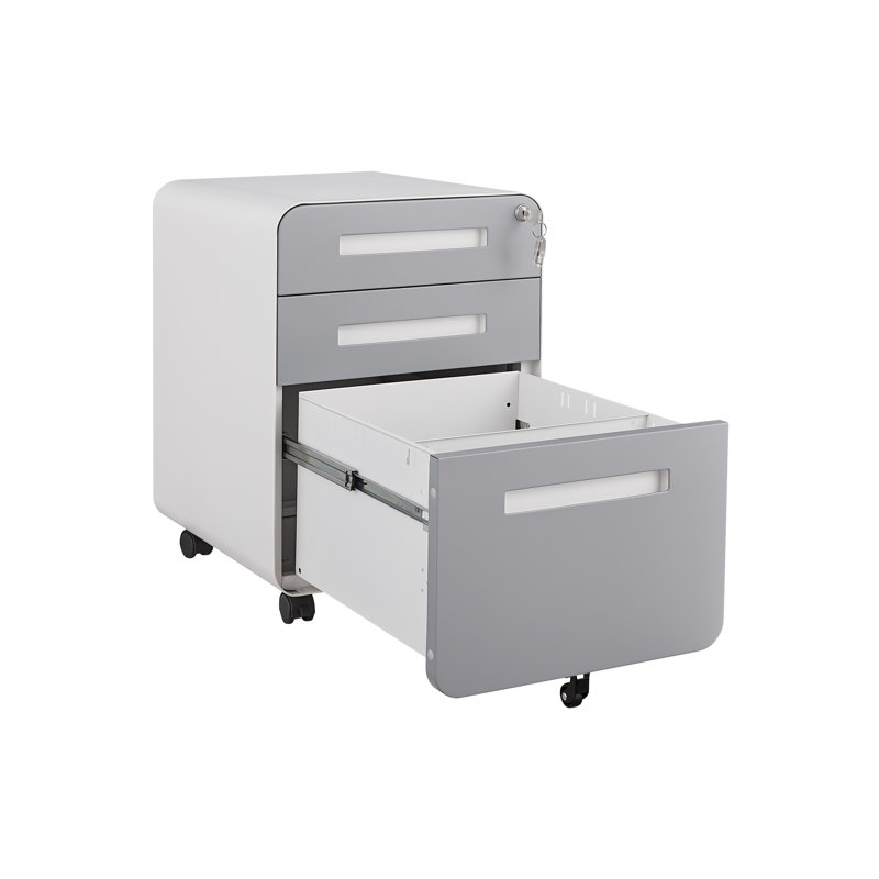 Classeur mobile sous le bureau à 3 tiroirs avec serrure - blanc et gris, Blanc / Gris