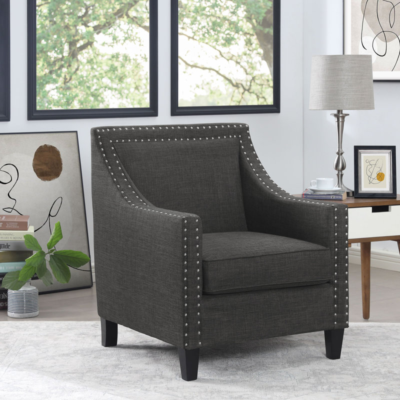 Hilga Erica Accent Armchair With Chrome Nailhead Trim, Gray Polyester Blend