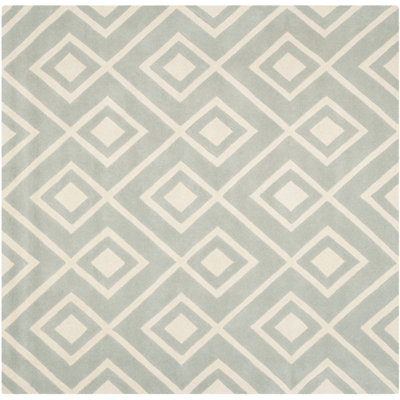 Tapis gris / ivoire en laine touffeté à la main à motif géométrique Ellicott