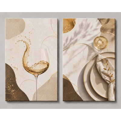 Très grand ensemble de 2 décorations murales modernes pour salle à manger pour la cuisine du vin, impression sur toile 24 x 36 pouces - prêt à être accroché
