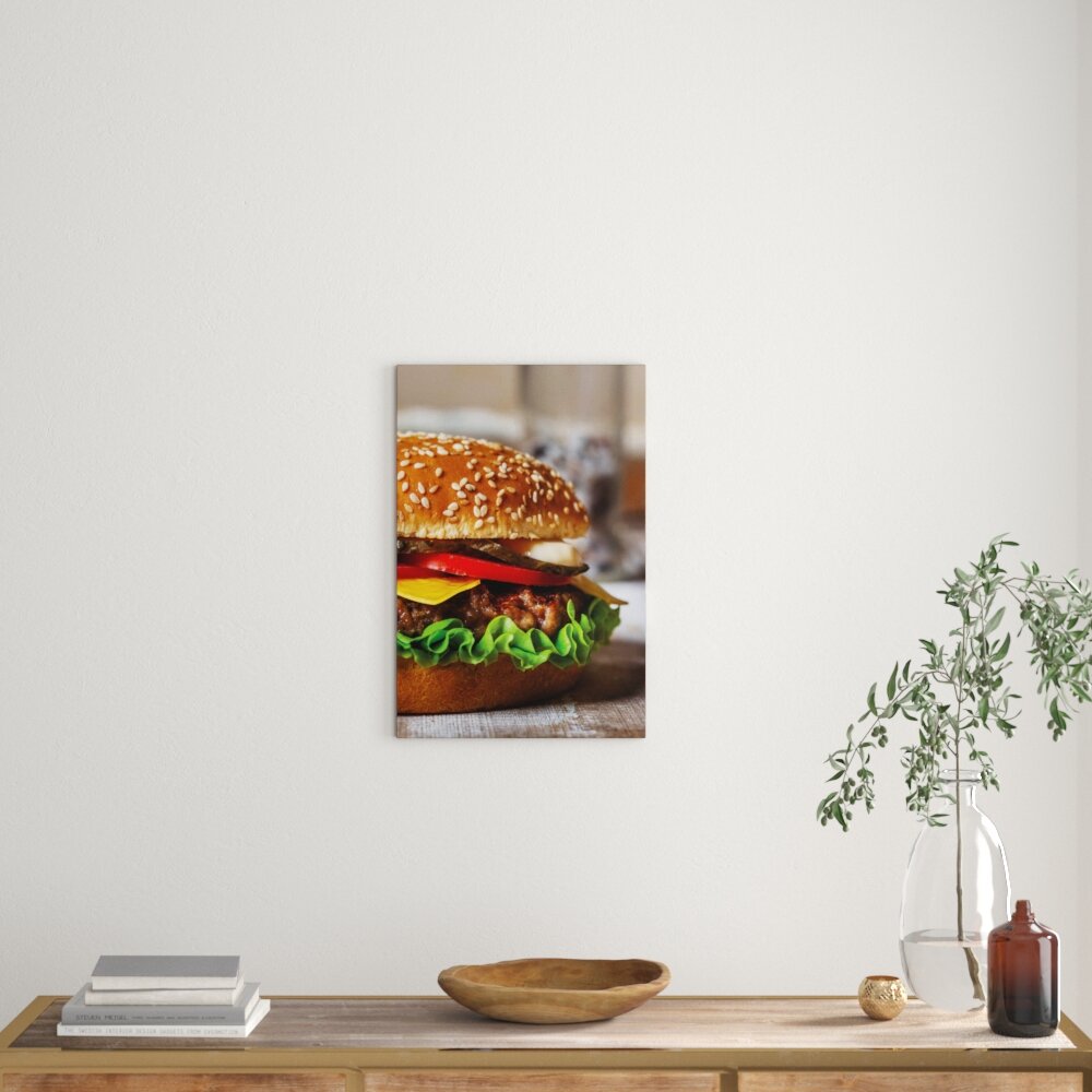 Leinwandbild Burger Hamburger Cheesburger Käse Fast Food, Fotodruck