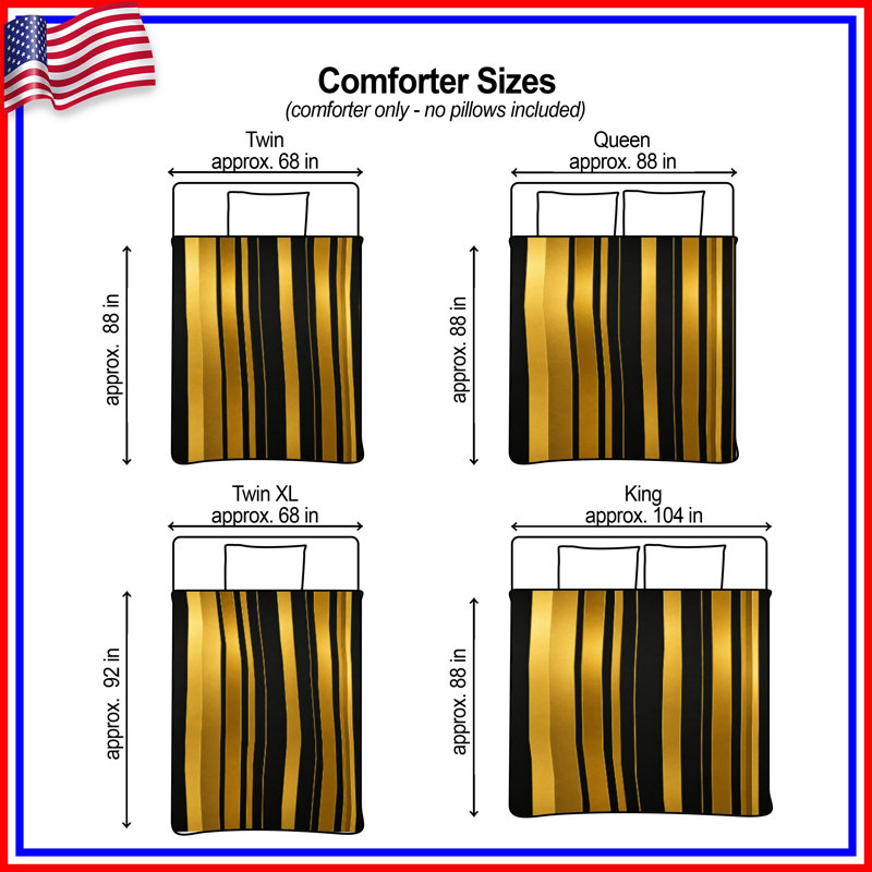 Gold Black Stripes Comforter, Queen