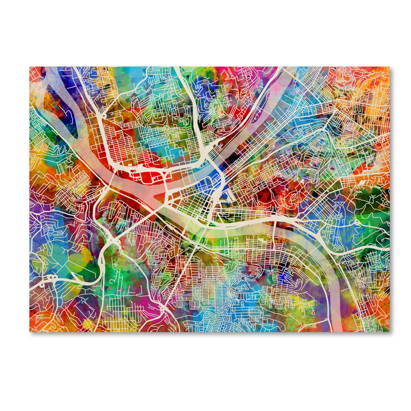 « pittsburgh pennsylvanie street map », reproduction d’impression sur toile tendue, H 18 po x l 24 po x P 2 po