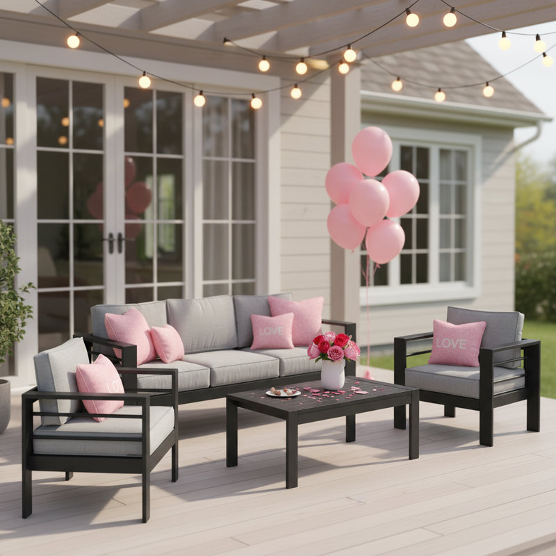 5-Piece  Aluminum Patio Conversation Set, Gris