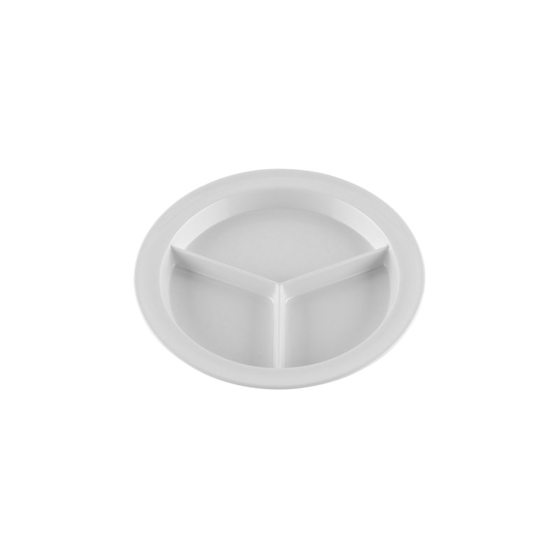 Assiette à 3 compartiments - Assiette plate en mélamine de 9 po allant au lave-vaisselle de qualité commerciale, ensemble de 4