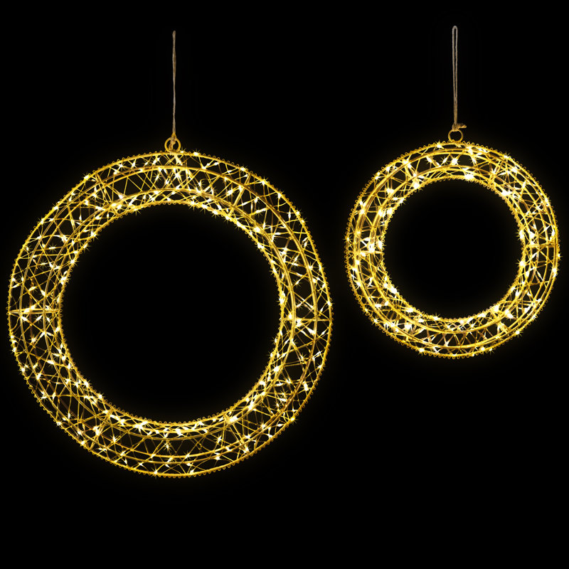 Décoration de Noël guirlande lumineuse suspendue à DEL - 18 po - ensemble de 2 - lumières blanches fraîches, Or