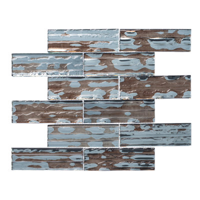 Pacifico Brick Joint Metal Look Polished Glass Wall and Floor Tile