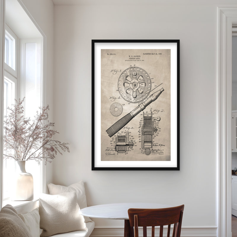 Plan beige d'un moulinet de pêche | Décoration intérieure encadrée