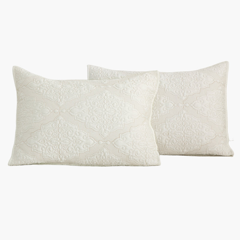 Luxurious Queen Cream Satin Reversible Quilt Set with Embroidery