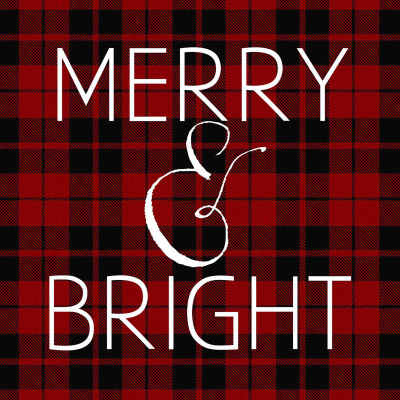 «Red and Black Buffalo Check Plaid Merry Bright», art textuel sur toile tendue, H 20 po x l 20 po x P 1,25 po