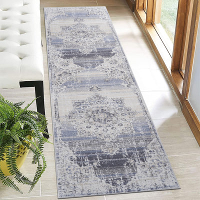 Naar Payas Area Rugs, Cream/Blue/Medallion Accent Power Loom Machine -Crafted Rug