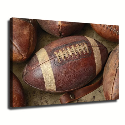 Reproduction d'art mural rétro en cuir rétro avec ballons de football rétro, grande galerie d'art sur toile pour le salon, la chambre à coucher