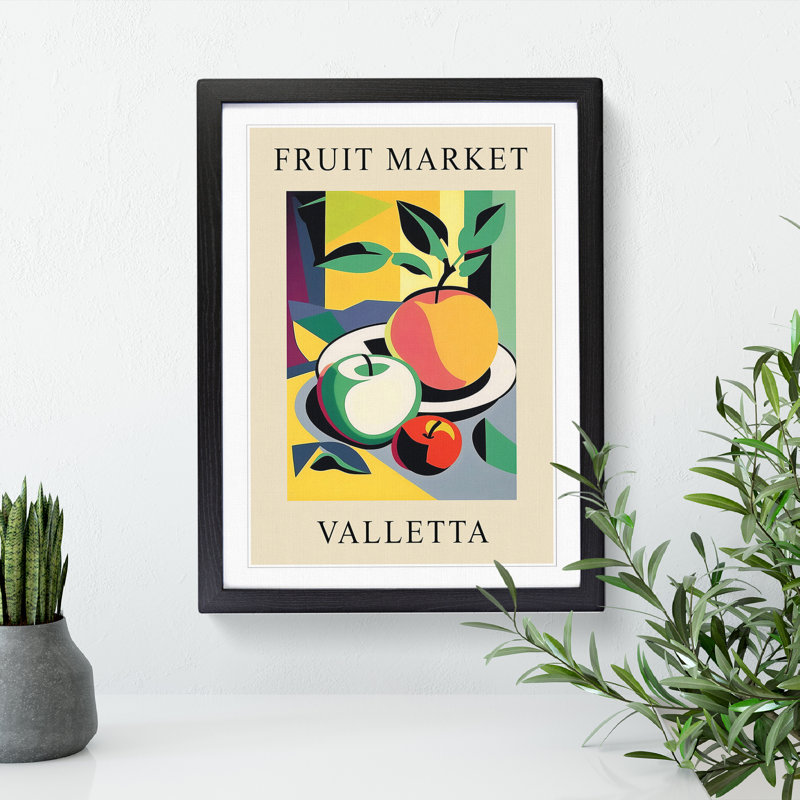 Valetta Fruit Market Exhibition Apple - Single Picture Frame Print on Wood, 46cm H x 34cm W x 2cm D