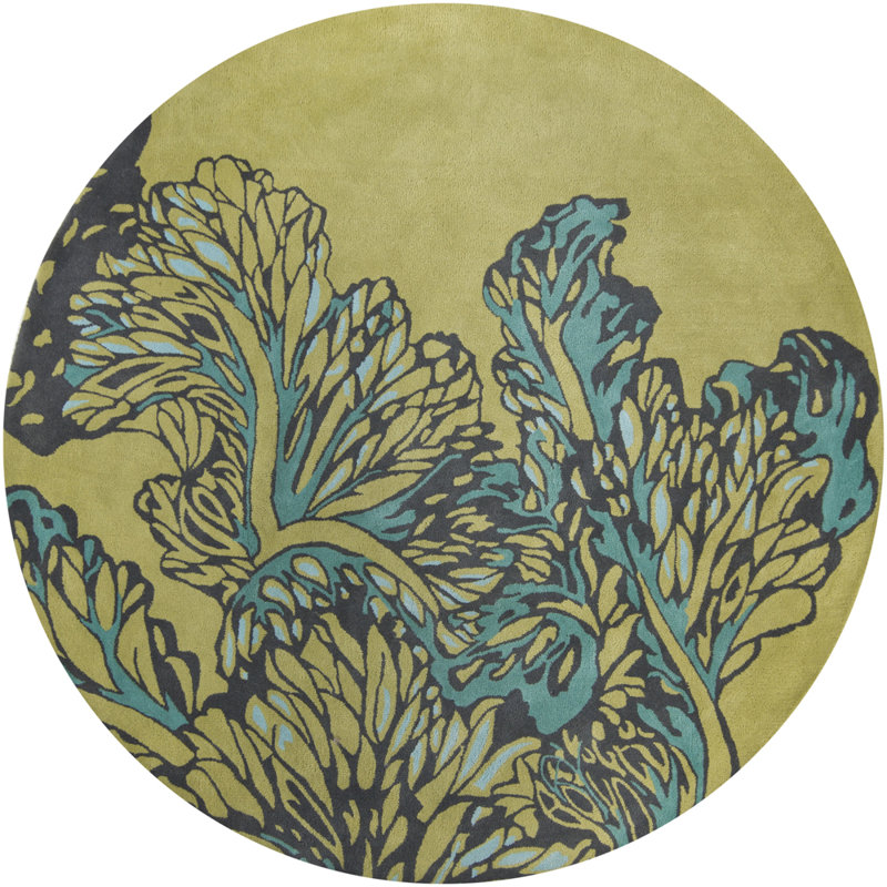 Aschera Wool Green/Blue Area Rug, Round 7'9"