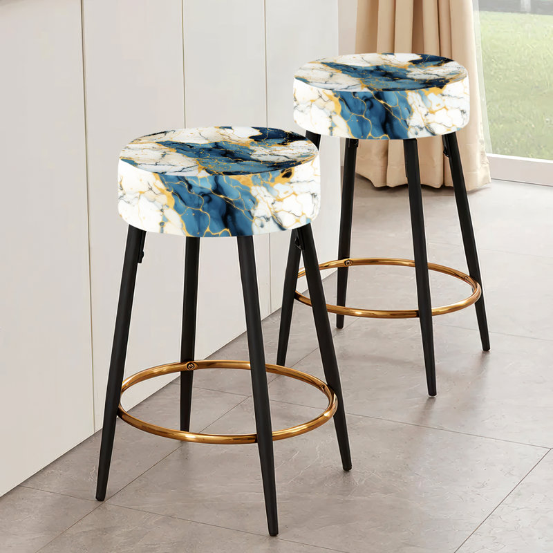 Ensemble de 2 tabourets de bar en or doré et bleu sarcelle