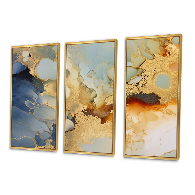 Ensemble de décorations murales abstraites à l'encre liquide, Cadre flottant doré, H 40 po x l 60 po x P 1 po