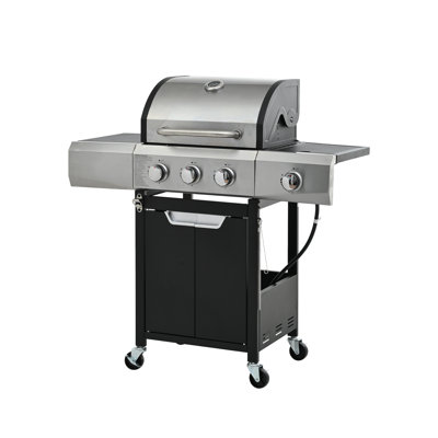 Barbecue au propane 3 brûleurs avec brûleur latéral, acier inoxydable, capacité de 20 hamburgers, 24,21 po Profondeur du colis, largeur du camping en acier 43,76 17,29, hauteur 45,99, 40 500 et housse