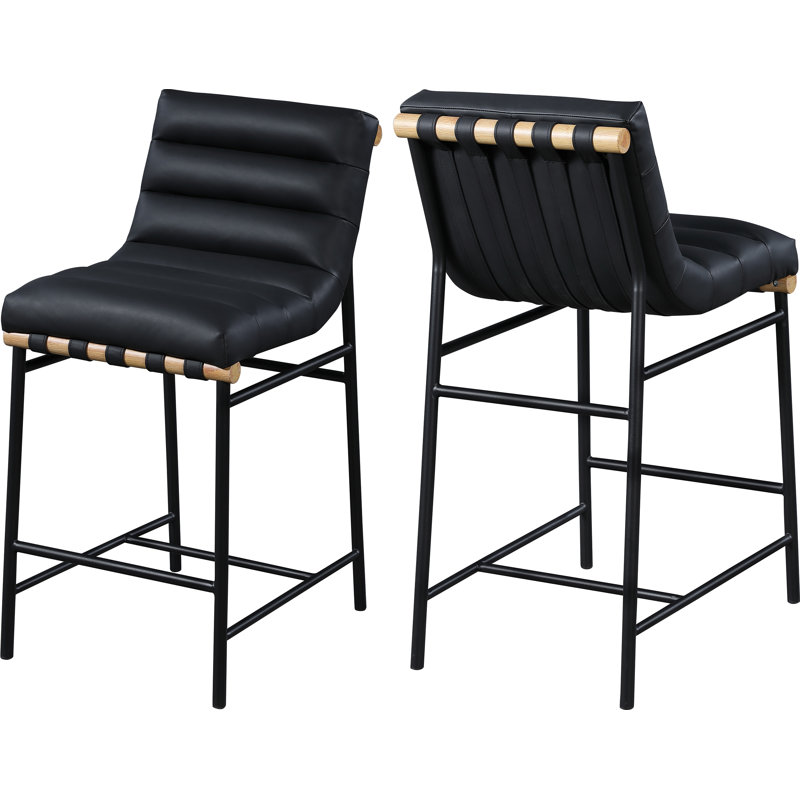 Vincentas Upholstered Counter Stool, Black Faux Leather, Counter Stool (26.4" Seat Height)