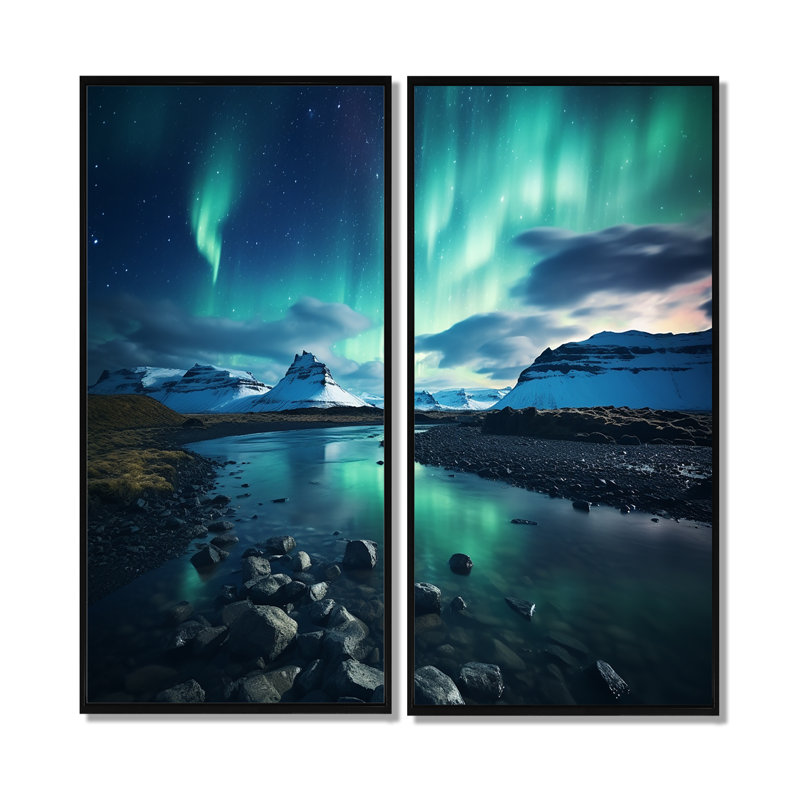 Islandais Borealis «Winter», art mural vert, H 20 po x l 24 po, Reproduction encadrée sans passe-partout, Noir