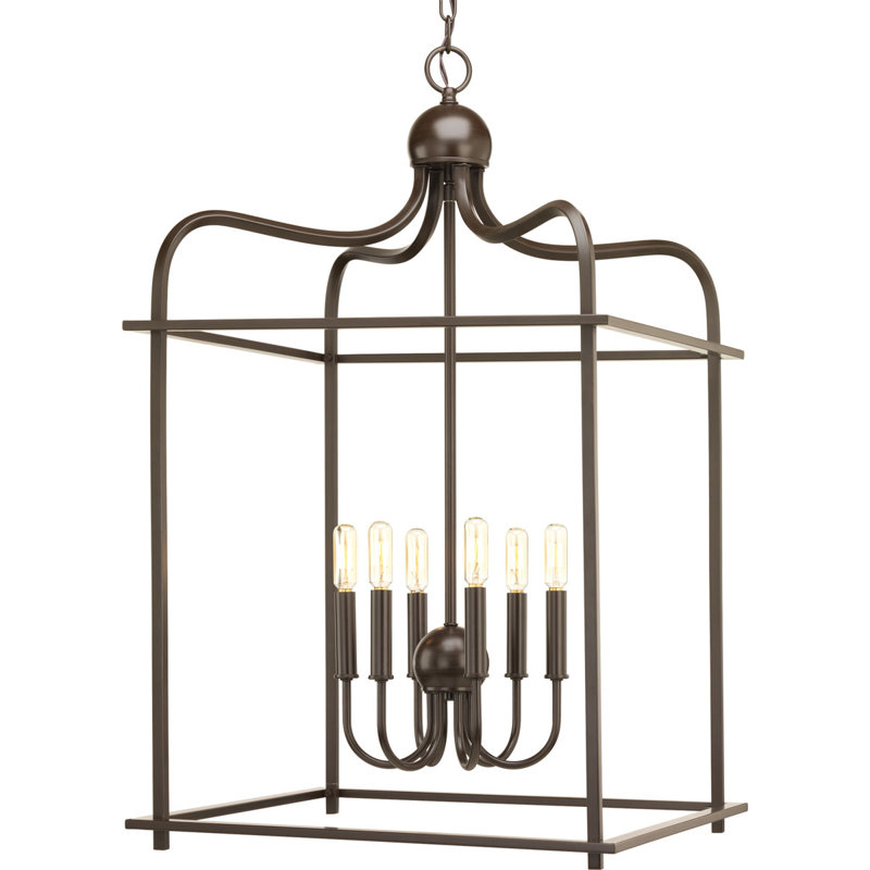 Lustree carrée 6 lumières lanterne Elsworth, Bronze antique