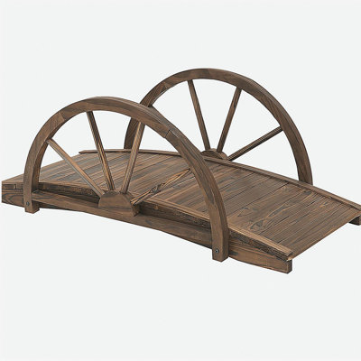 Outsunny 3.3ft Wooden Garden Bridge Arc Footbridge with Half-Wheel Style Railings & Solid Fir Construction, Stained Wood