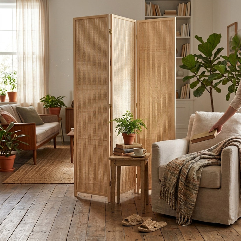 Paravent en bois massif Akridge, 3, Naturel