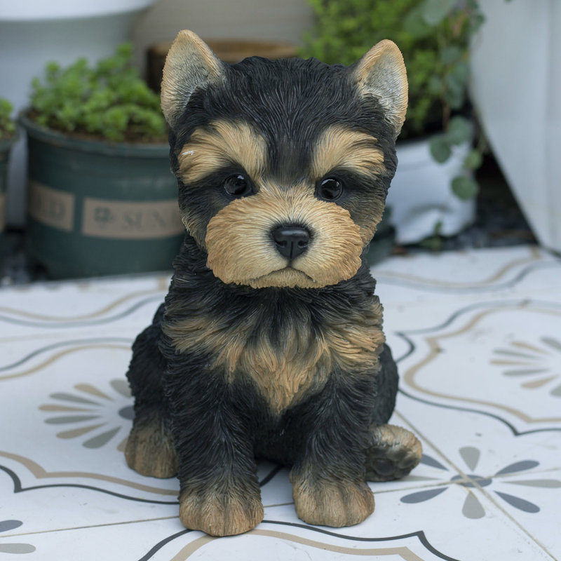 Brown Baby YorkTerrier | Handpainted Decorative Puppy Statue for Home & Garden Decor | Premium Polyresin Dog Statue | Gift for Dog Lovers | Weather-Resistant Indoor/Outdoor Decor