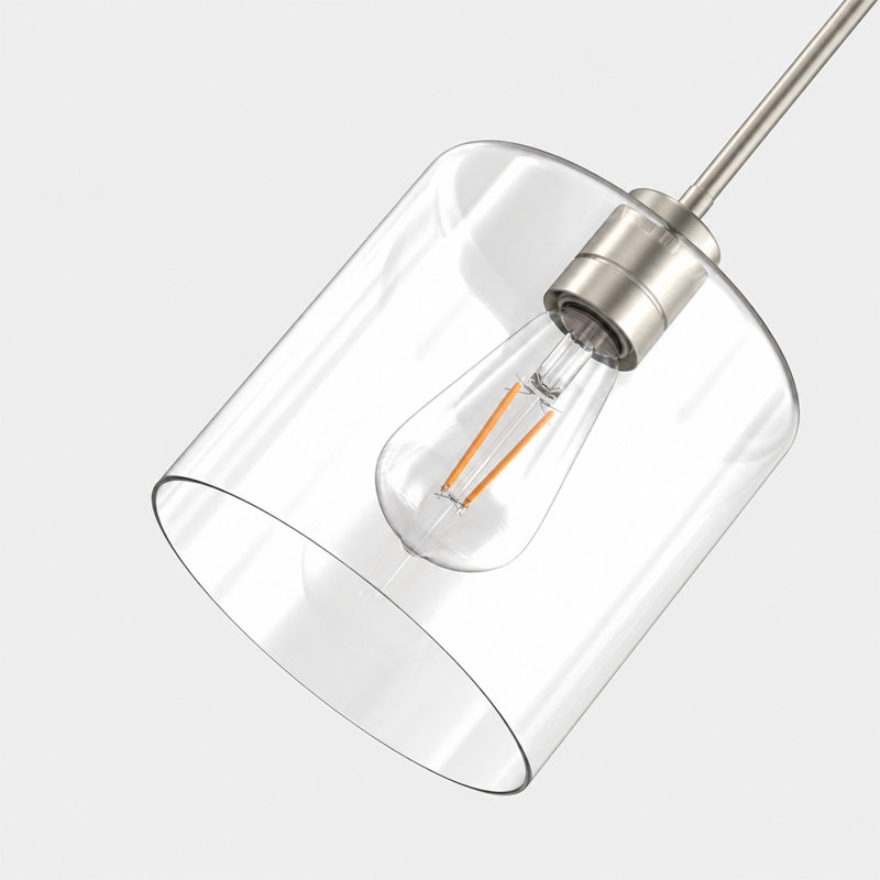 Suspension moderne simple de 20 cm de large avec abat-jour en verre transparent pour îlot de cuisine, 1 lumière, Nickel