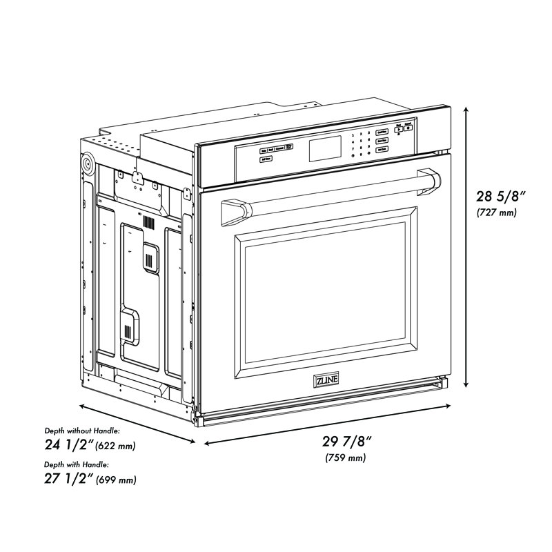 ZLINE 30 in. True Convection Single Wall Oven w/ Air Fry and Self Clean, Matte Black, Stainless Steel