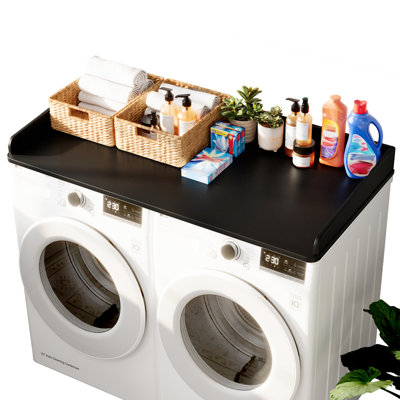 Comptoir de sécheuse, plateau à linge en bois avec rebord, organisateur de garde-robe de 54 po de largeur x 26,7 po de profondeur pour rangement pour laveuse et sécheuse (bois noir)