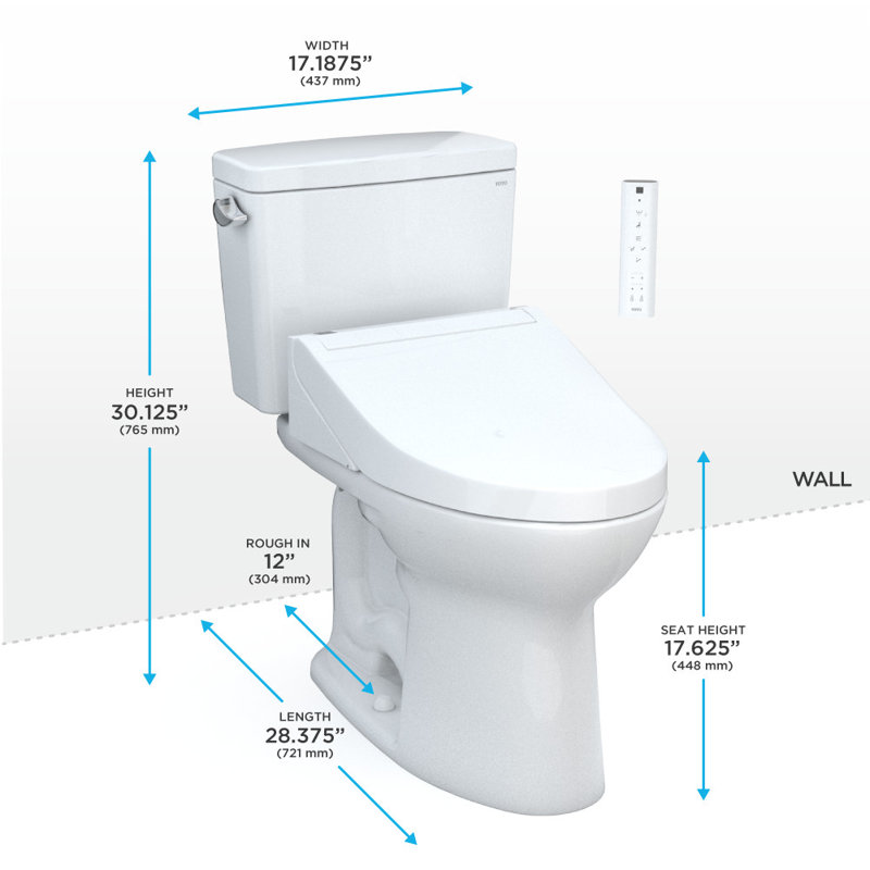 Drake® 1.28 GPF Water Efficient Elongated Two-Piece Toilet with Tornado Flush® (Seat included), 12"